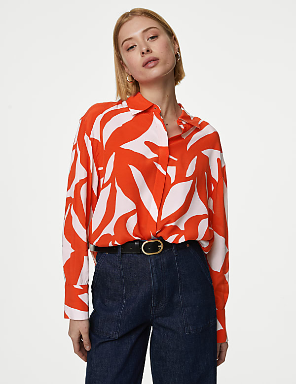 Cupro Rich Printed Collared Shirt