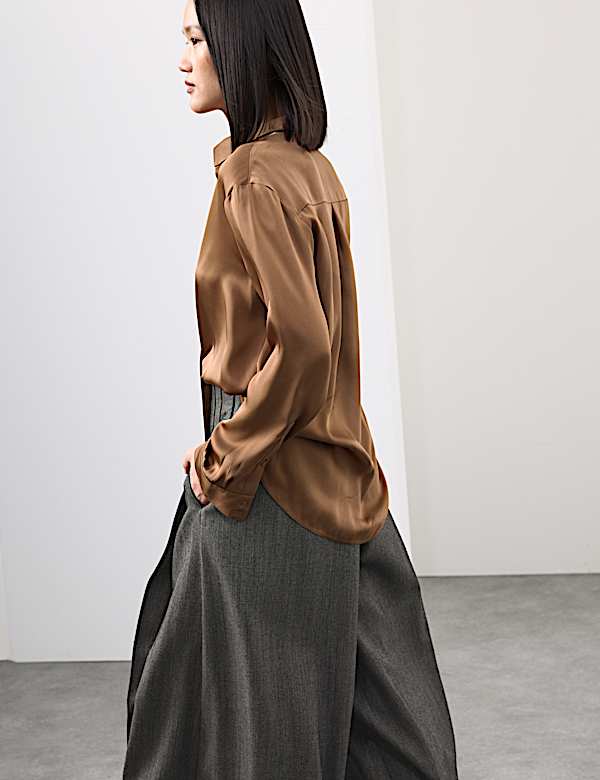 Chemise décontractée en satin mélange modal avec encolure - CA