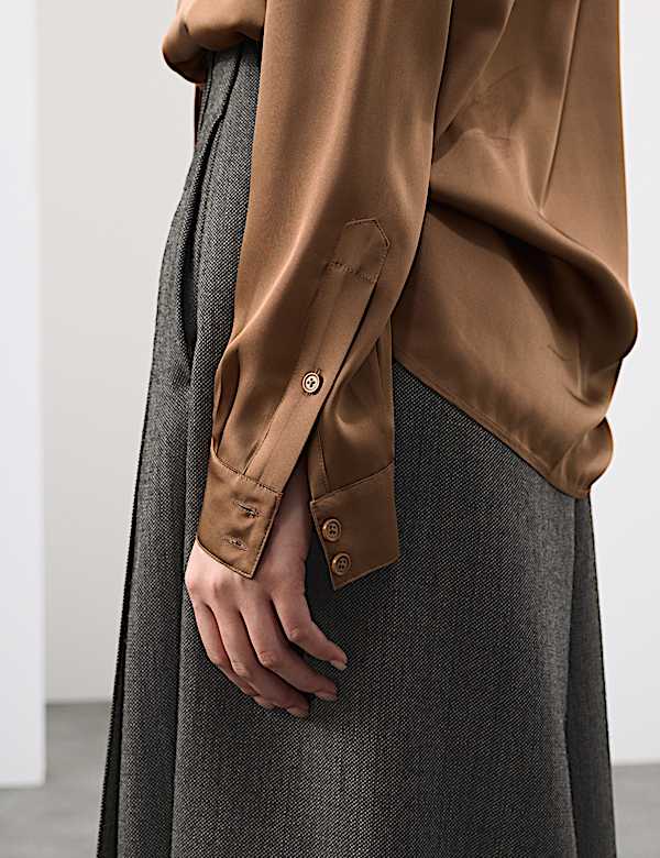 Modal Blend Satin Collared Relaxed Shirt - LU