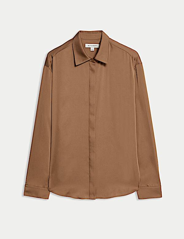 Modal Blend Satin Collared Relaxed Shirt - LU