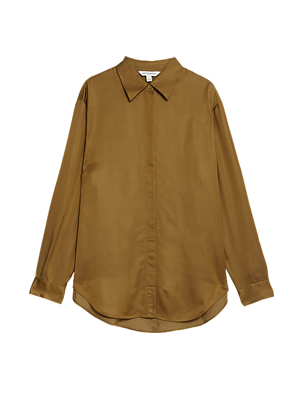 Modal Blend Satin Collared Relaxed Shirt