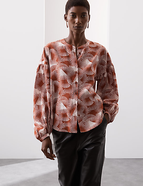 Modal Rich Printed Button Through Blouse - ES