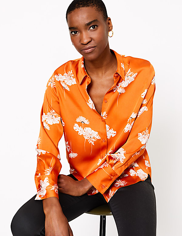 Satin Floral Print Shirt