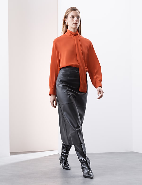 Silk Blend Tie Neck Button Through Blouse - JO