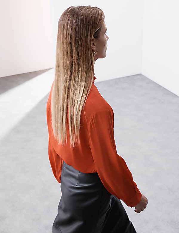 Silk Blend Tie Neck Button Through Blouse - JO