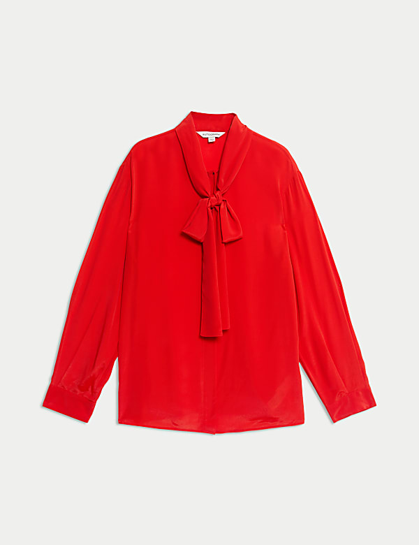 Silk Blend Tie Neck Button Through Blouse - JO