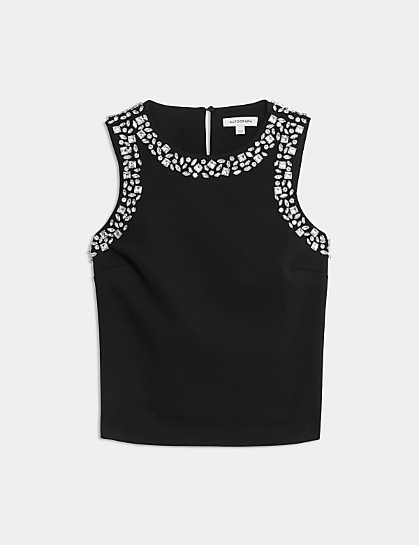 Embellished Crew Neck Sleeveless Blouse - RO