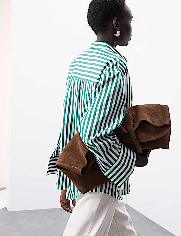 Pure Cotton Striped Collared Relaxed Shirt - FR