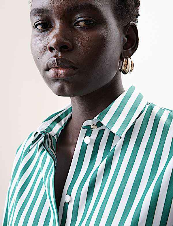 Pure Cotton Striped Collared Relaxed Shirt