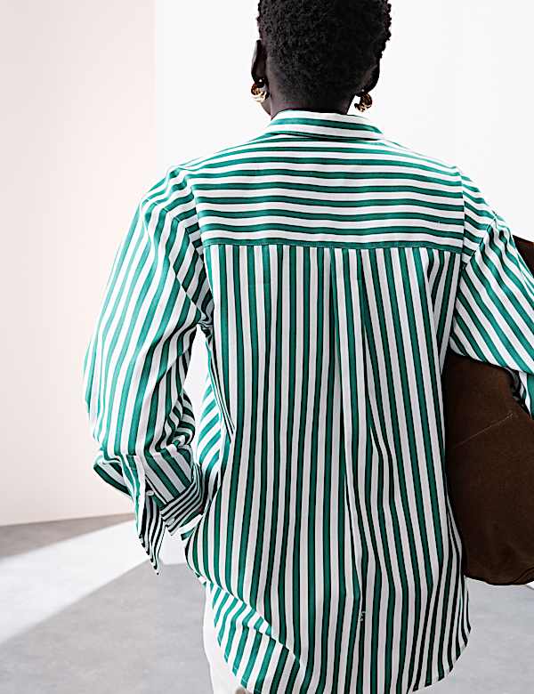 Pure Cotton Striped Collared Relaxed Shirt