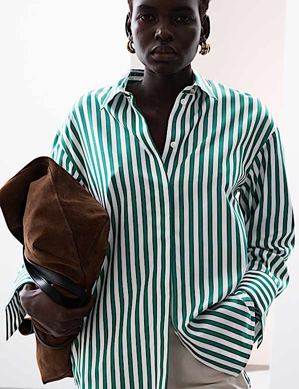 Pure Cotton Striped Collared Relaxed Shirt