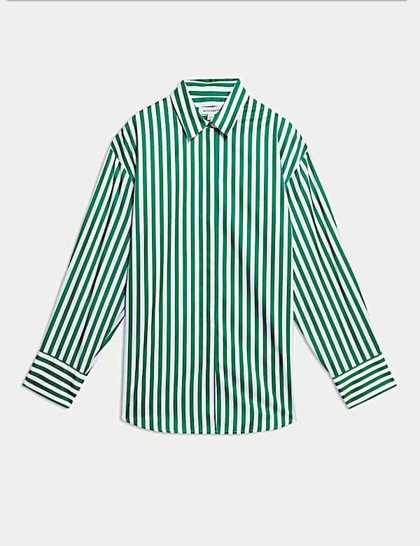 Ριγέ πουκάμισο με γιακά σε χαλαρή γραμμή από 100% βαμβάκι - GR
