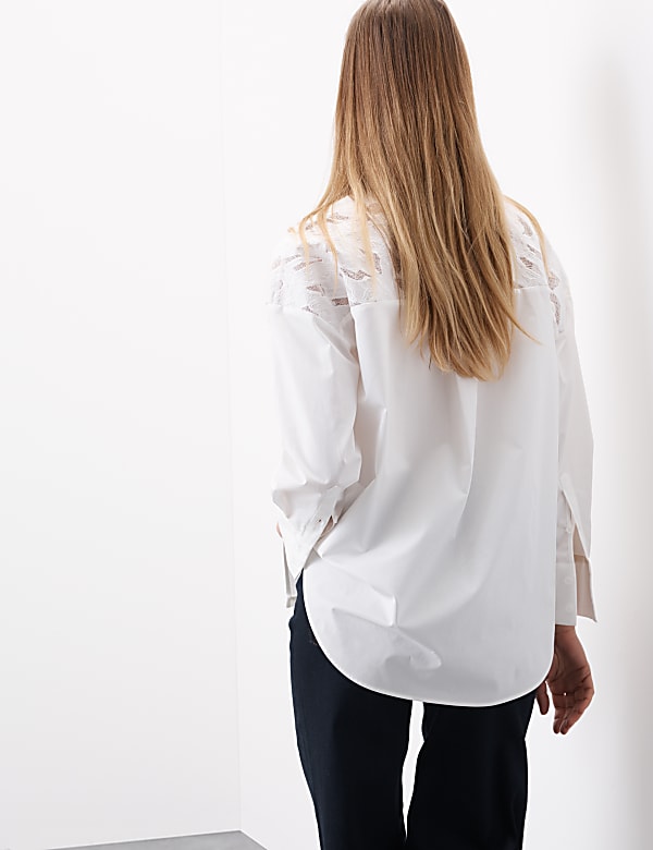 Pure Cotton Broderie Detail Relaxed Shirt - CZ