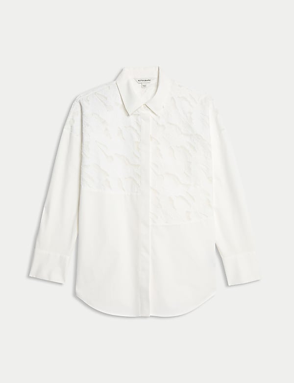 Pure Cotton Broderie Detail Relaxed Shirt - CZ