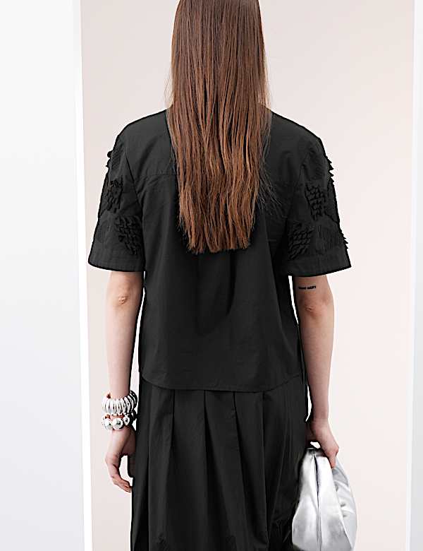 Pure Cotton Embroidered Round Neck Short Sleeve Blouse