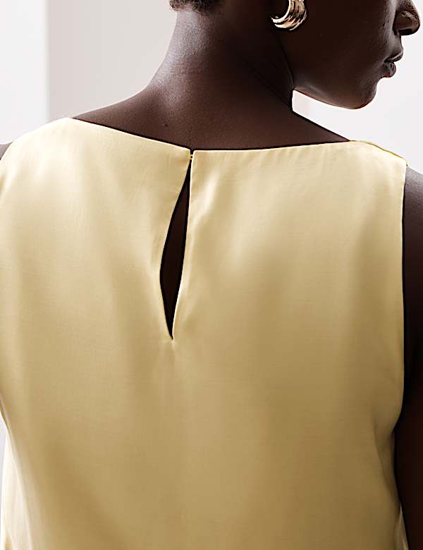 Cupro Rich Cowl Neck Asymmetric Draped Top