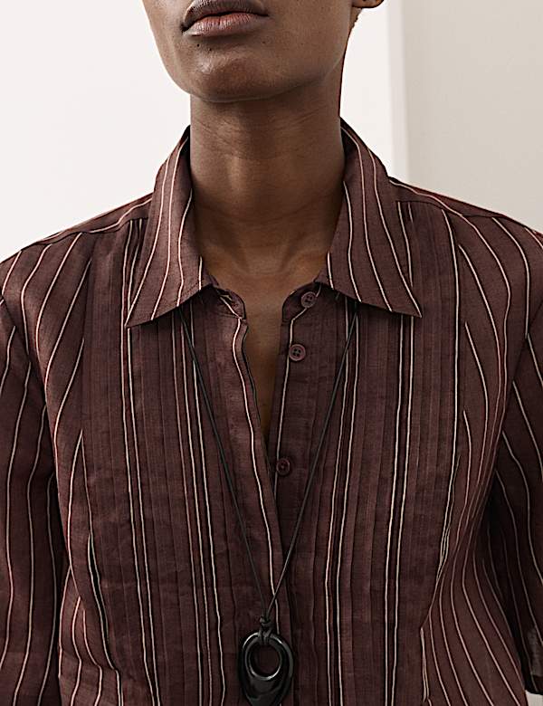 Pure Ramie Striped Pintuck Shirt - FI