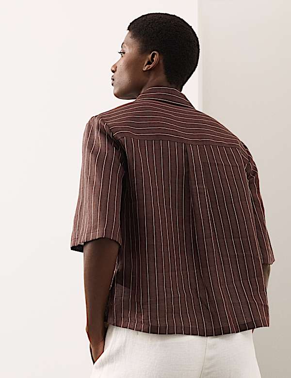 Pure Ramie Striped Pintuck Shirt - FI