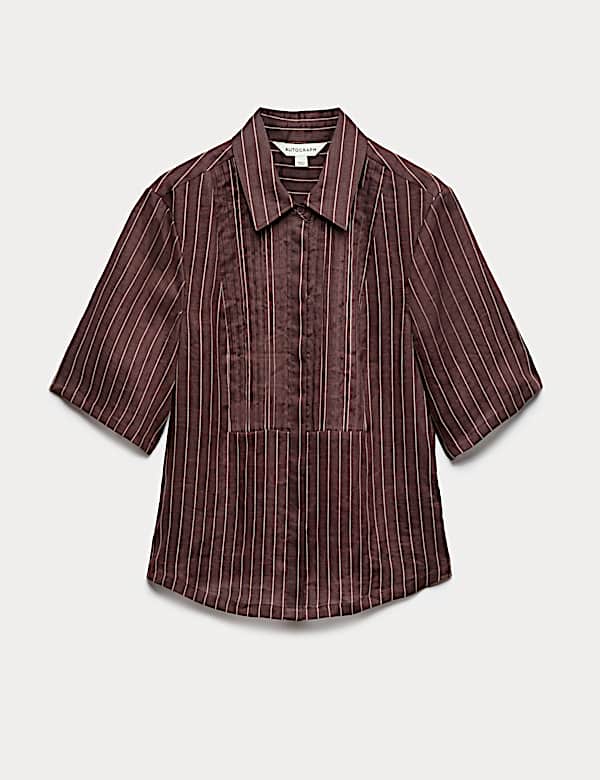 Pure Ramie Striped Pintuck Shirt - FI