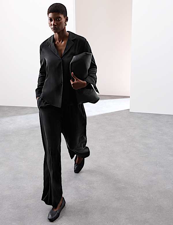 Blus Kancing Penuh Sutra Murni dengan Kerah - ID