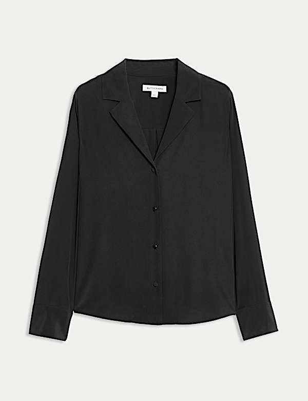 Blus Kancing Penuh Sutra Murni dengan Kerah - ID