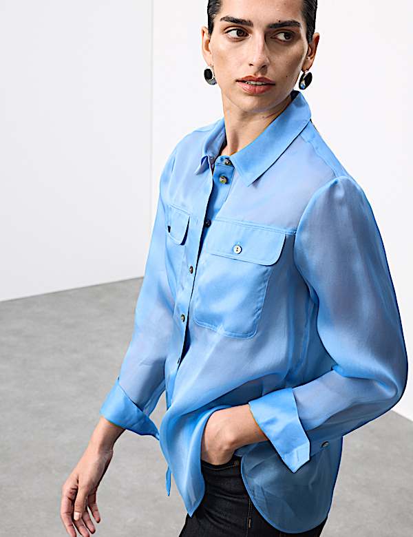Pure Silk Organza Relaxed Utility Shirt - AU
