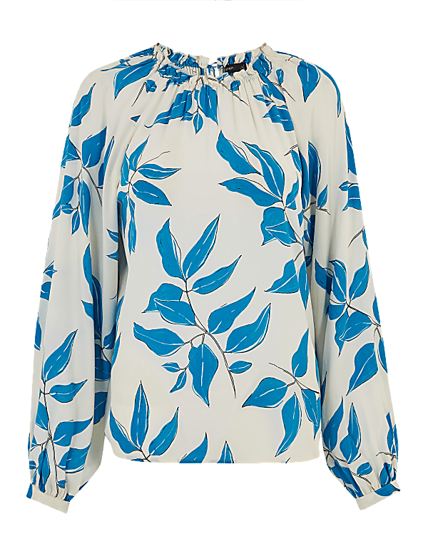 Leaf Print High Neck Relaxed Blouse