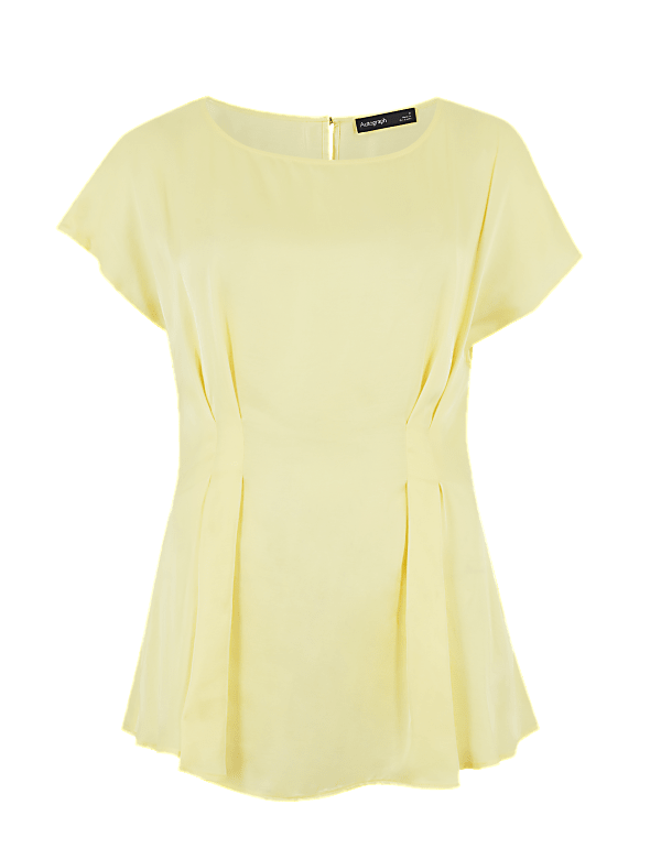 Waist Pleat Short Sleeve Shell Top