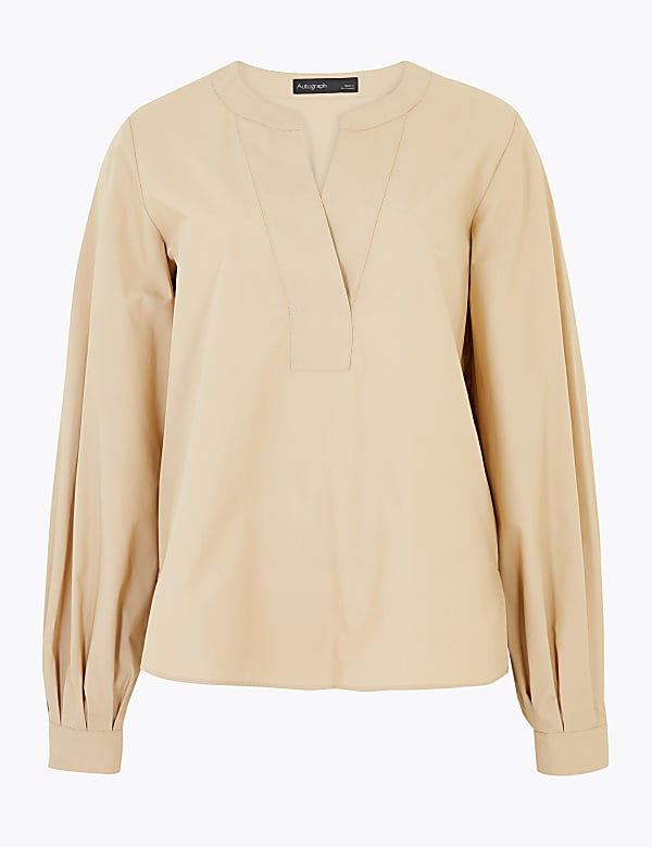 Pure Cotton V-Neck Long Sleeve Blouse