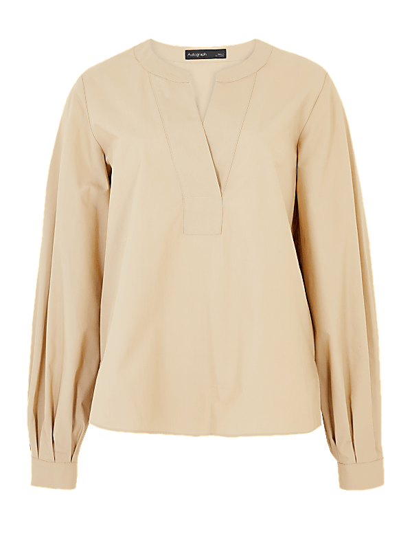 Pure Cotton V-Neck Long Sleeve Blouse