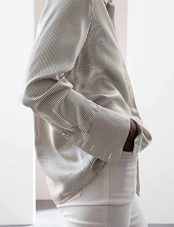 Modal Blend Satin Striped Shirt - RS