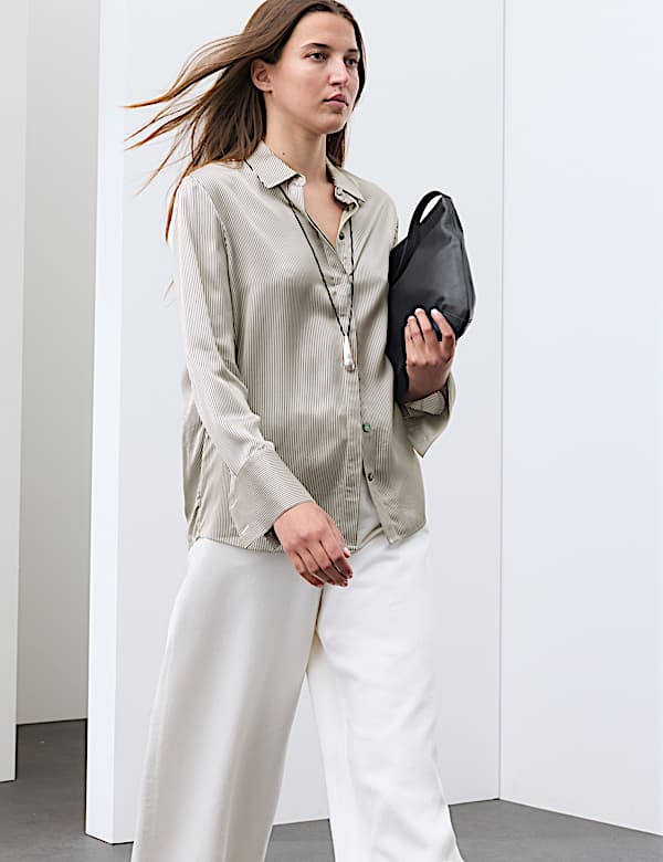 Modal Blend Satin Striped Shirt - AL