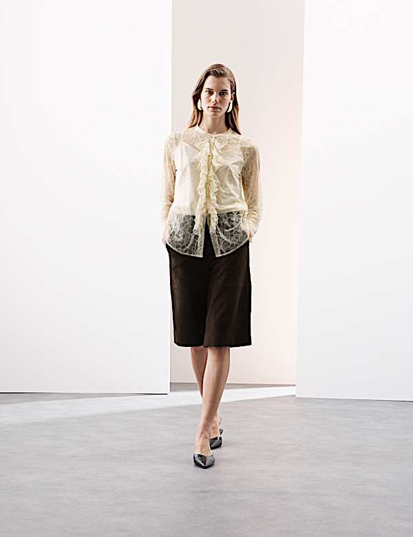 Lace Ruffle Front Blouse - NL