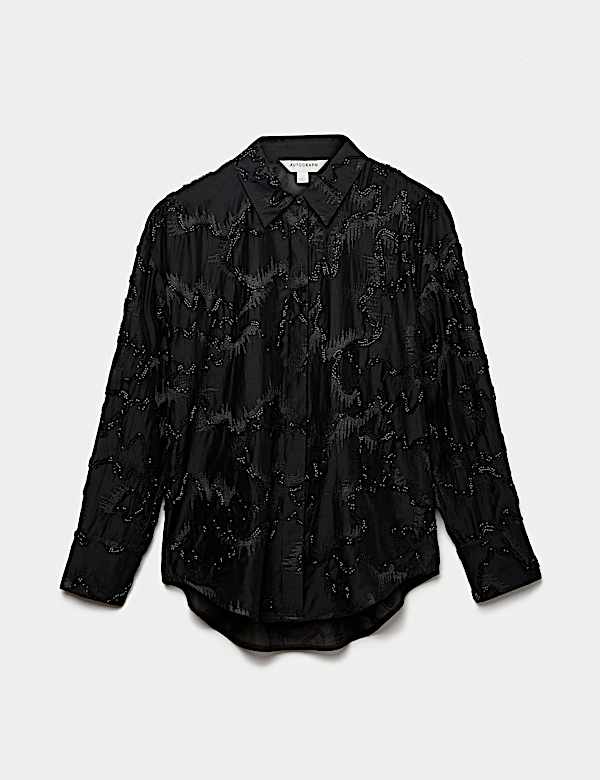 Kragenhemd mit hohem Lyocellanteil und Perlen - AT