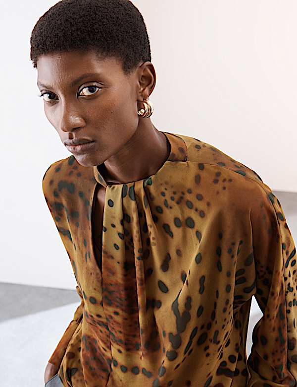 Animal Print Draped Blouse