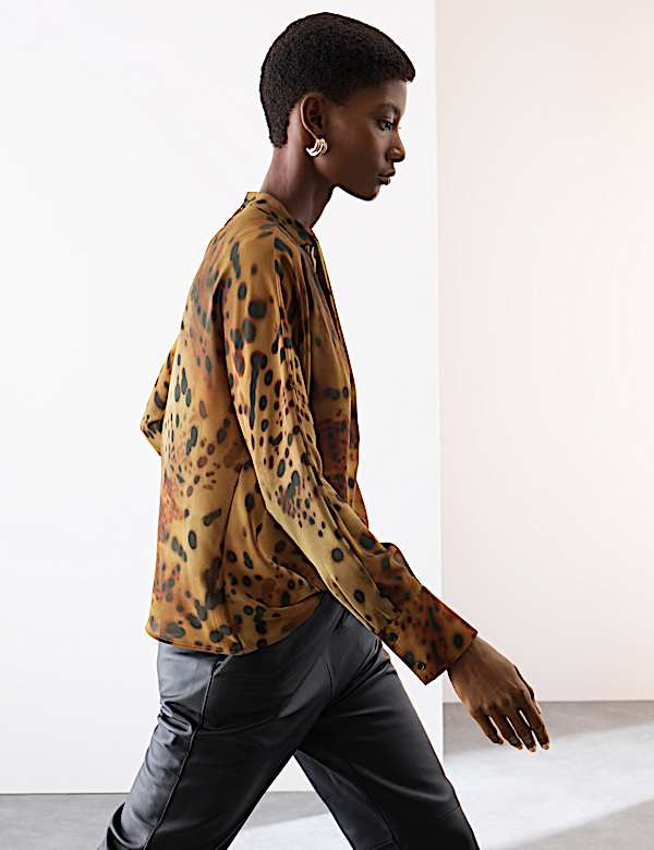 Animal Print Draped Blouse
