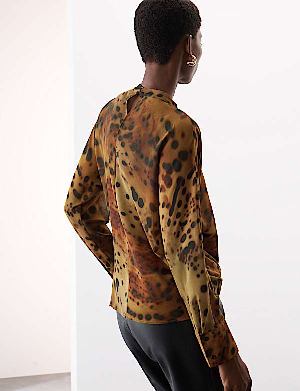 Animal Print Draped Blouse