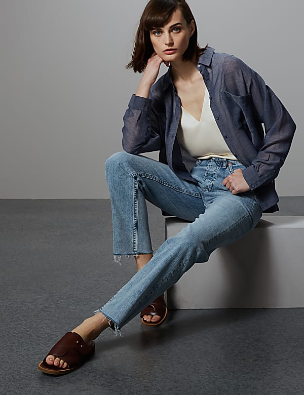 Sheer Oversized Button Detailed Shirt
