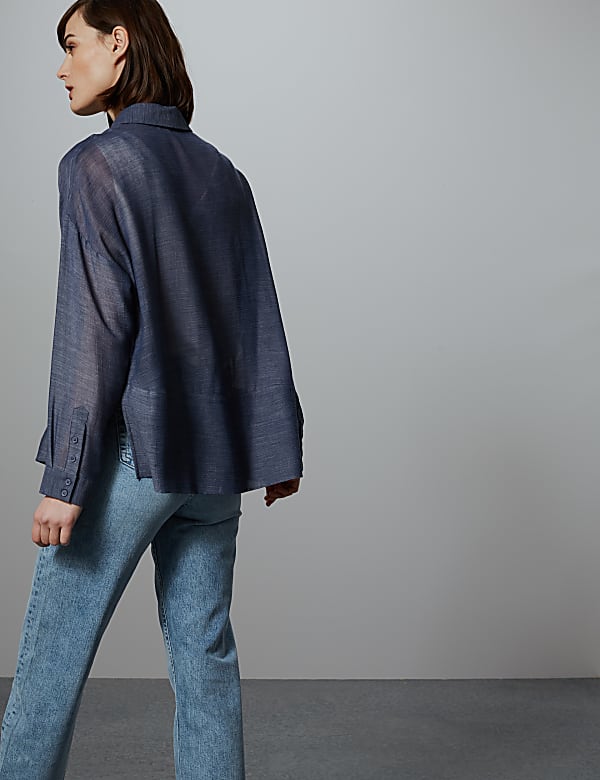 Sheer Oversized Button Detailed Shirt