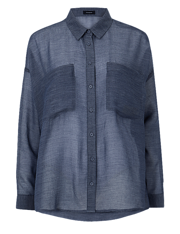 Sheer Oversized Button Detailed Shirt