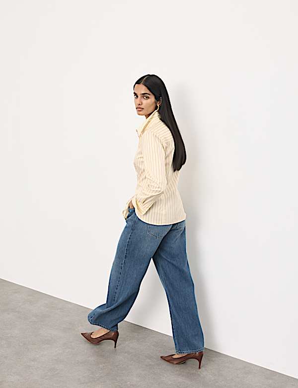 Pure Cotton Striped Fitted Waisted Shirt - SK