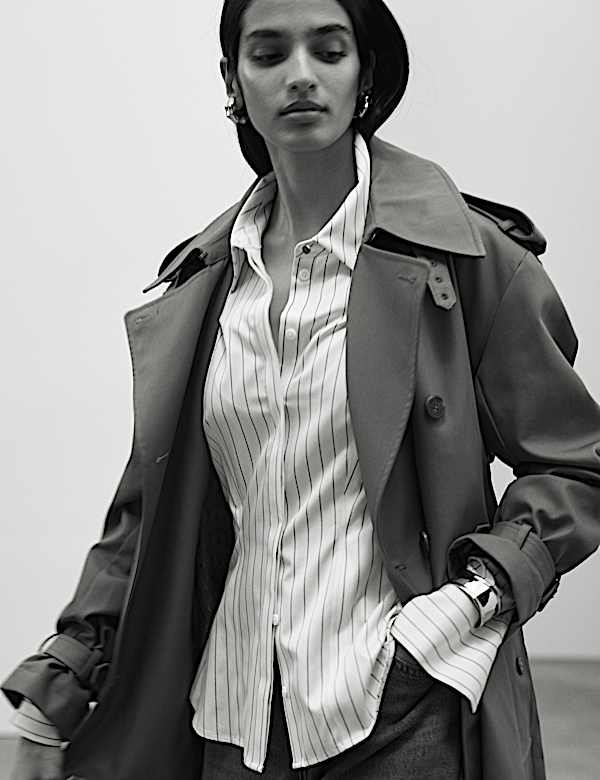 Pure Cotton Striped Fitted Waisted Shirt - SK