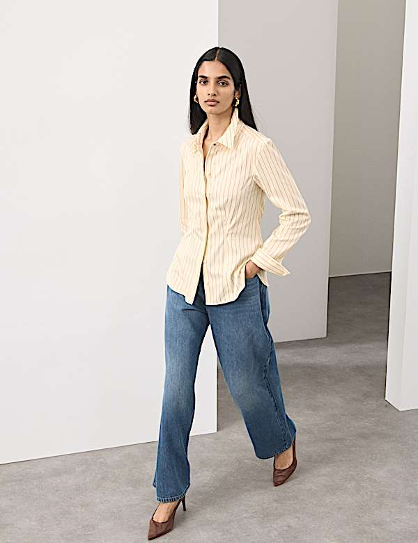 Pure Cotton Striped Fitted Waisted Shirt - SK