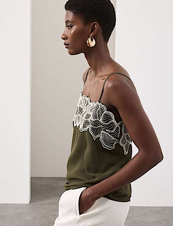 Floral Embroidered Cami Top - US