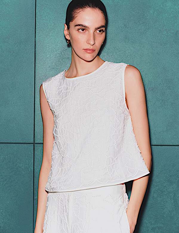 Viscose Rich Embroidered Shell Top | IVORY | Tops | M&S AT