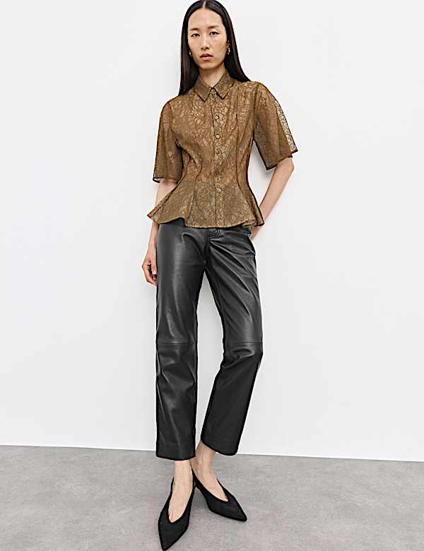 Lace Collared Waisted Shirt - DE