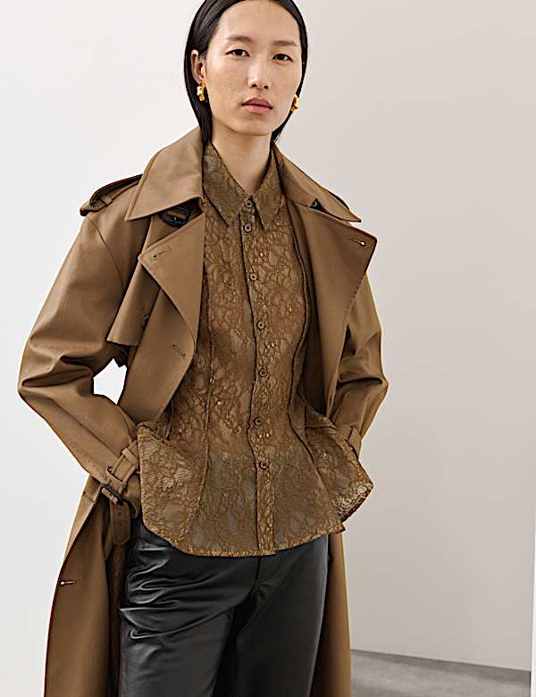 Lace Collared Waisted Shirt - DE