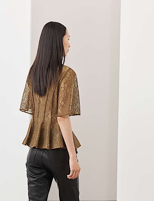 Lace Collared Waisted Shirt - DE