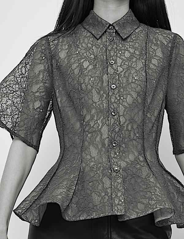 Lace Collared Waisted Shirt - DE