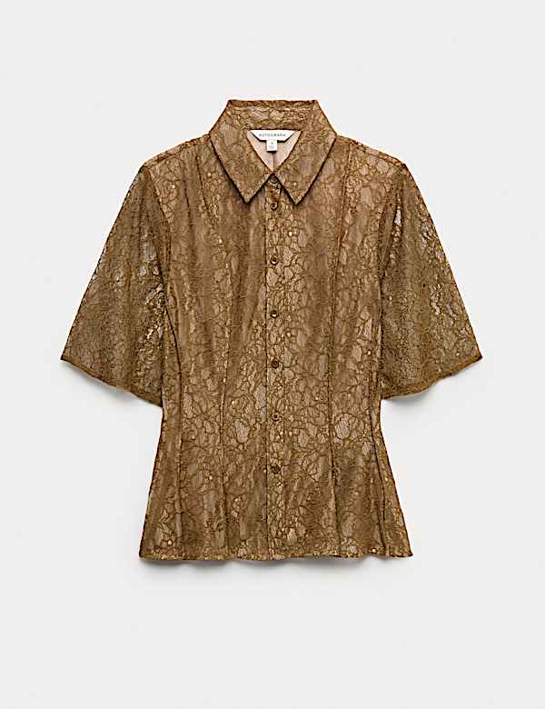 Lace Collared Waisted Shirt - DE